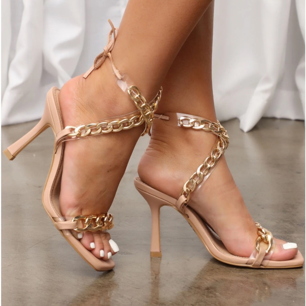 Fashion Nova Nude Chain Strap Stiletto Heels